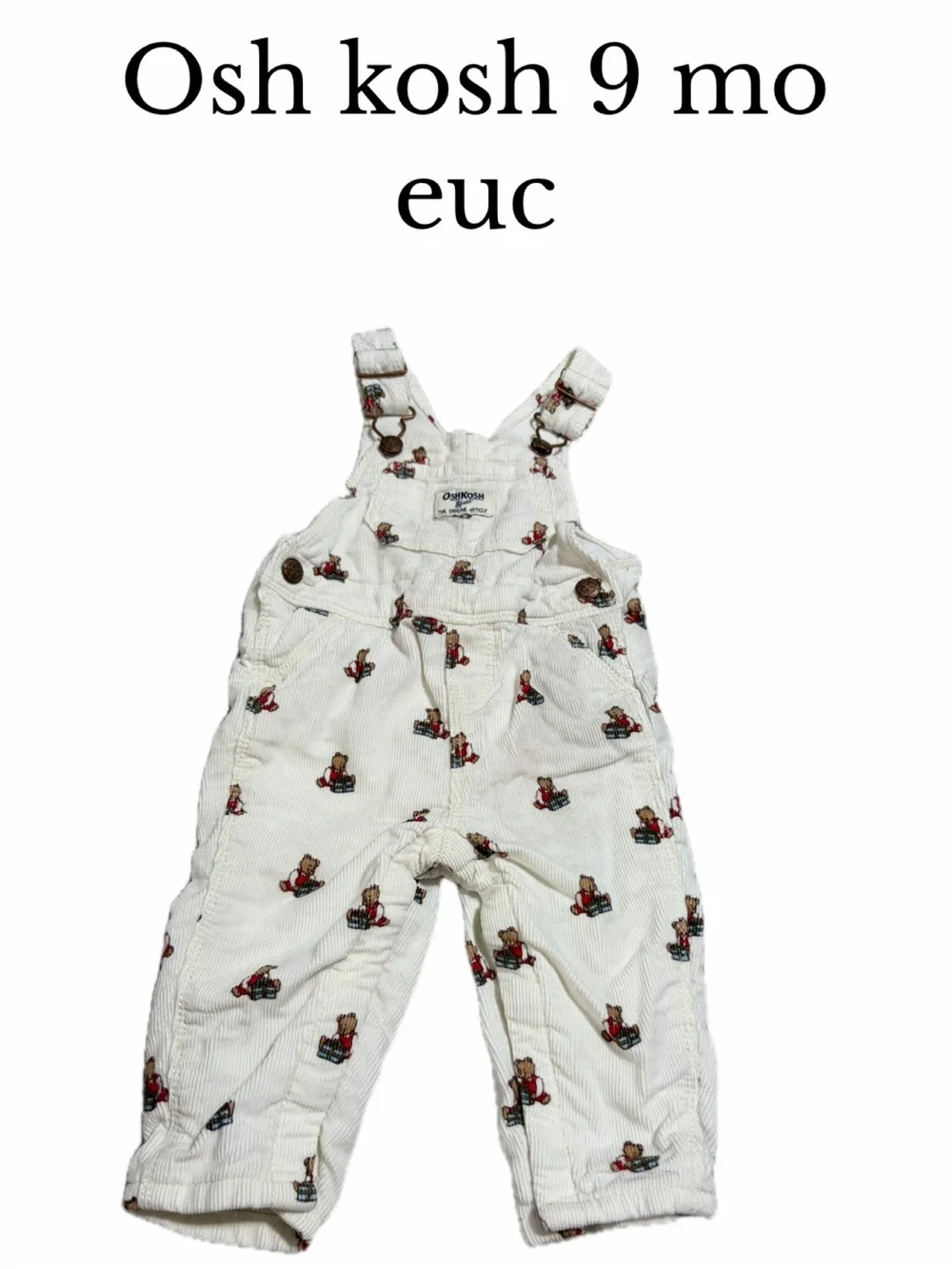 Oshkosh B'gosh Baby Bear Corduroy Overalls Cream 9 months